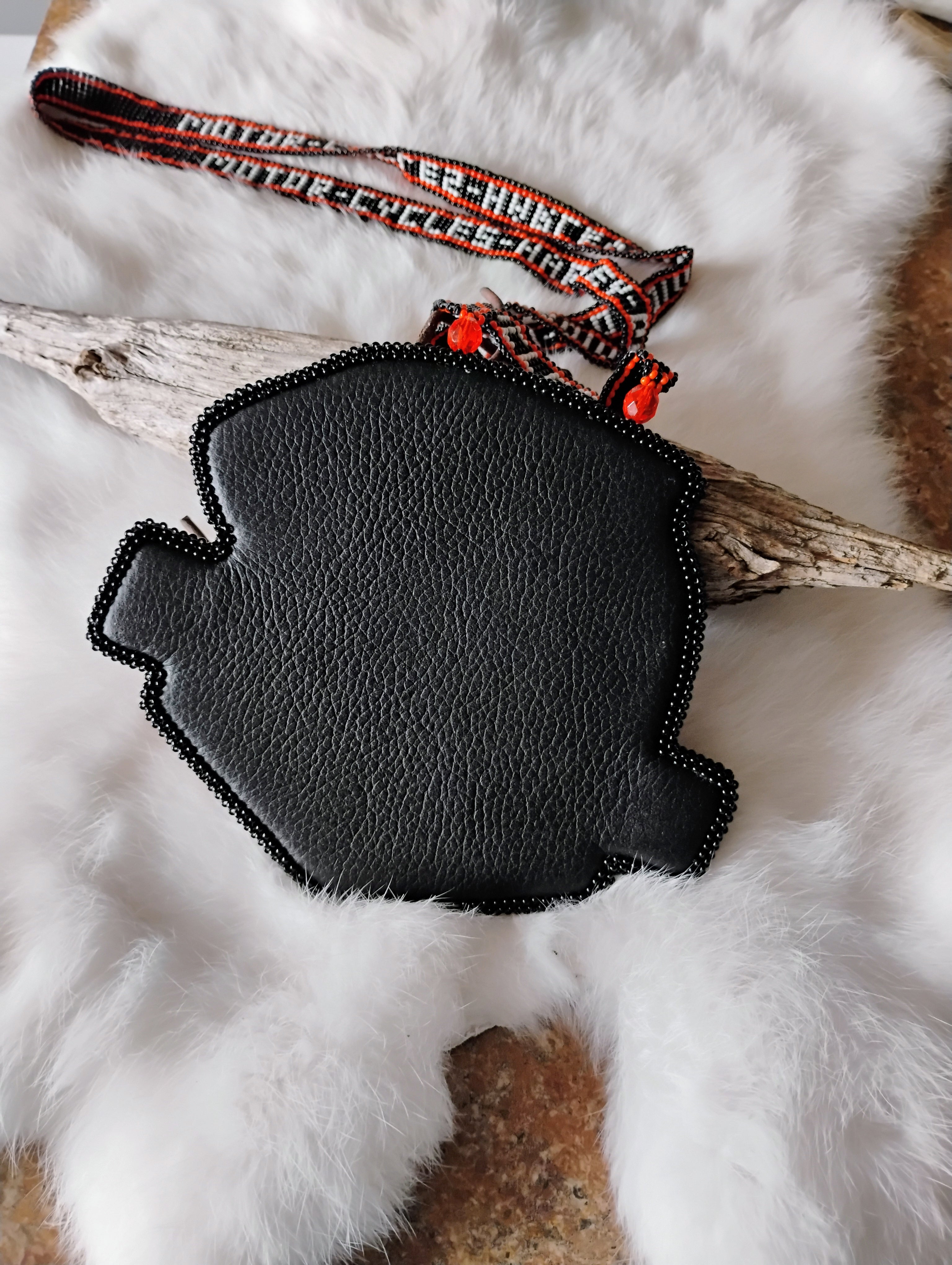 Hand beaded Harley Dadison emblem on lanyard