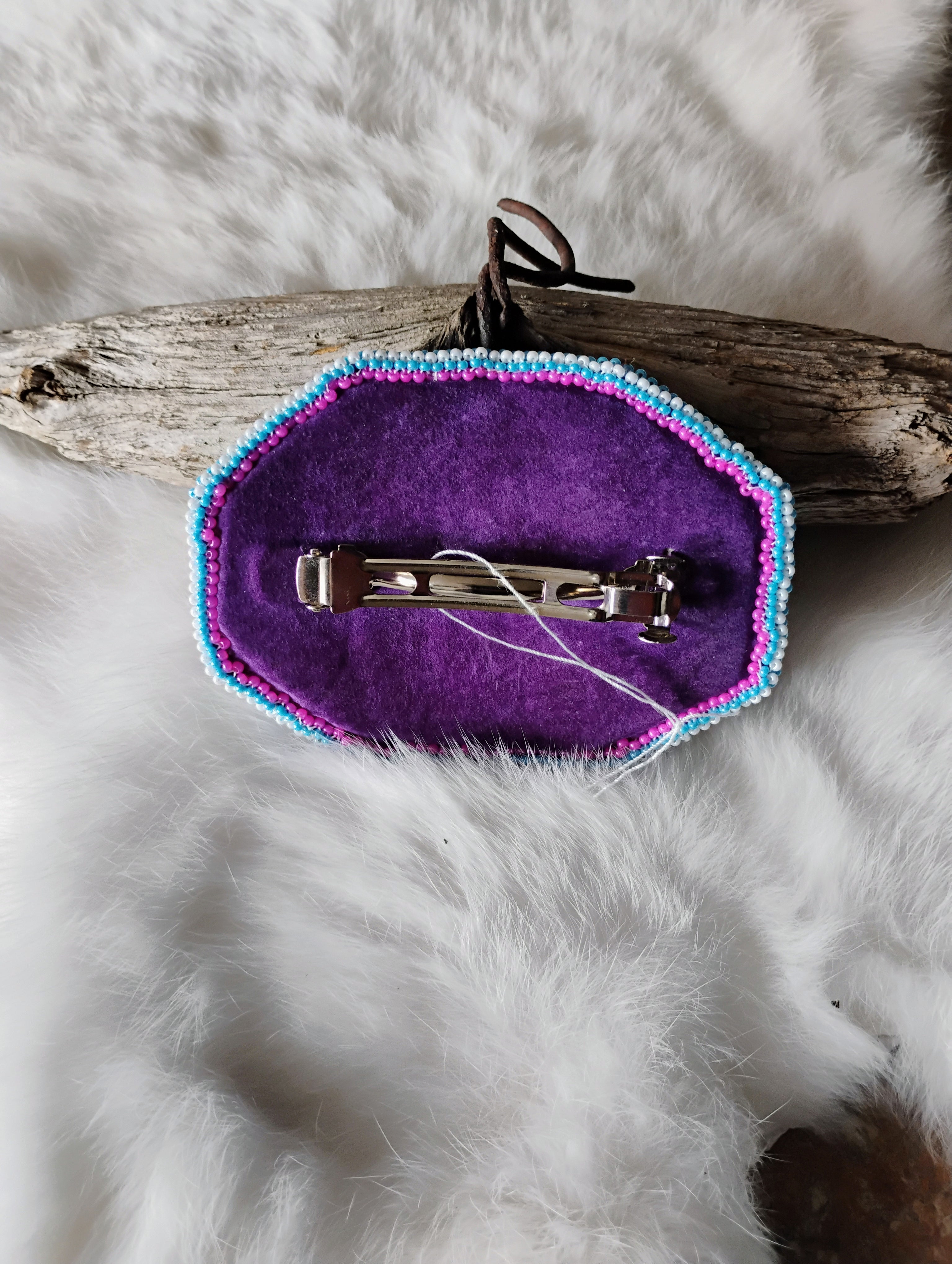 Hand beaded wolf hair clip