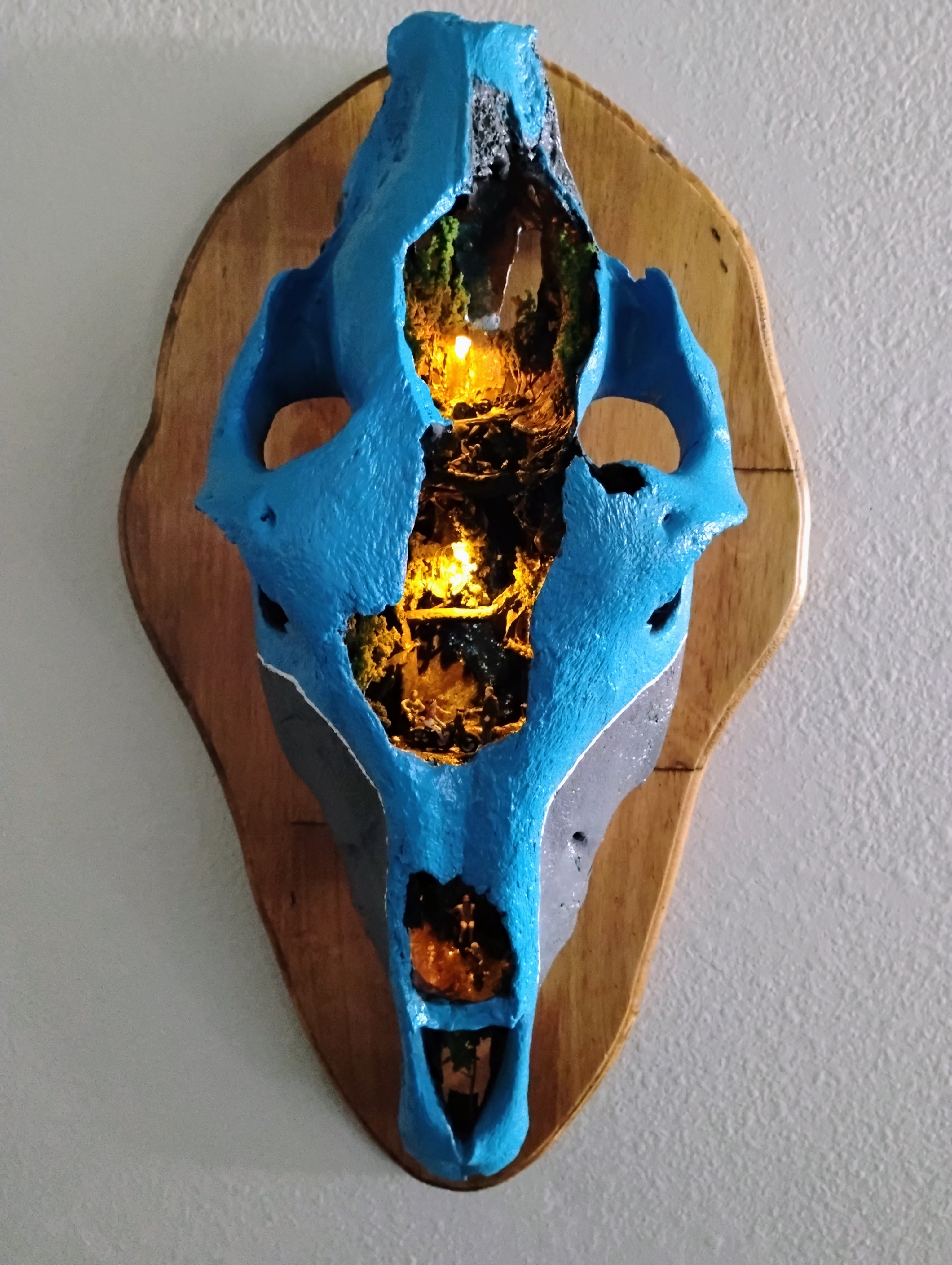 Custom hand painted horse skull diorama