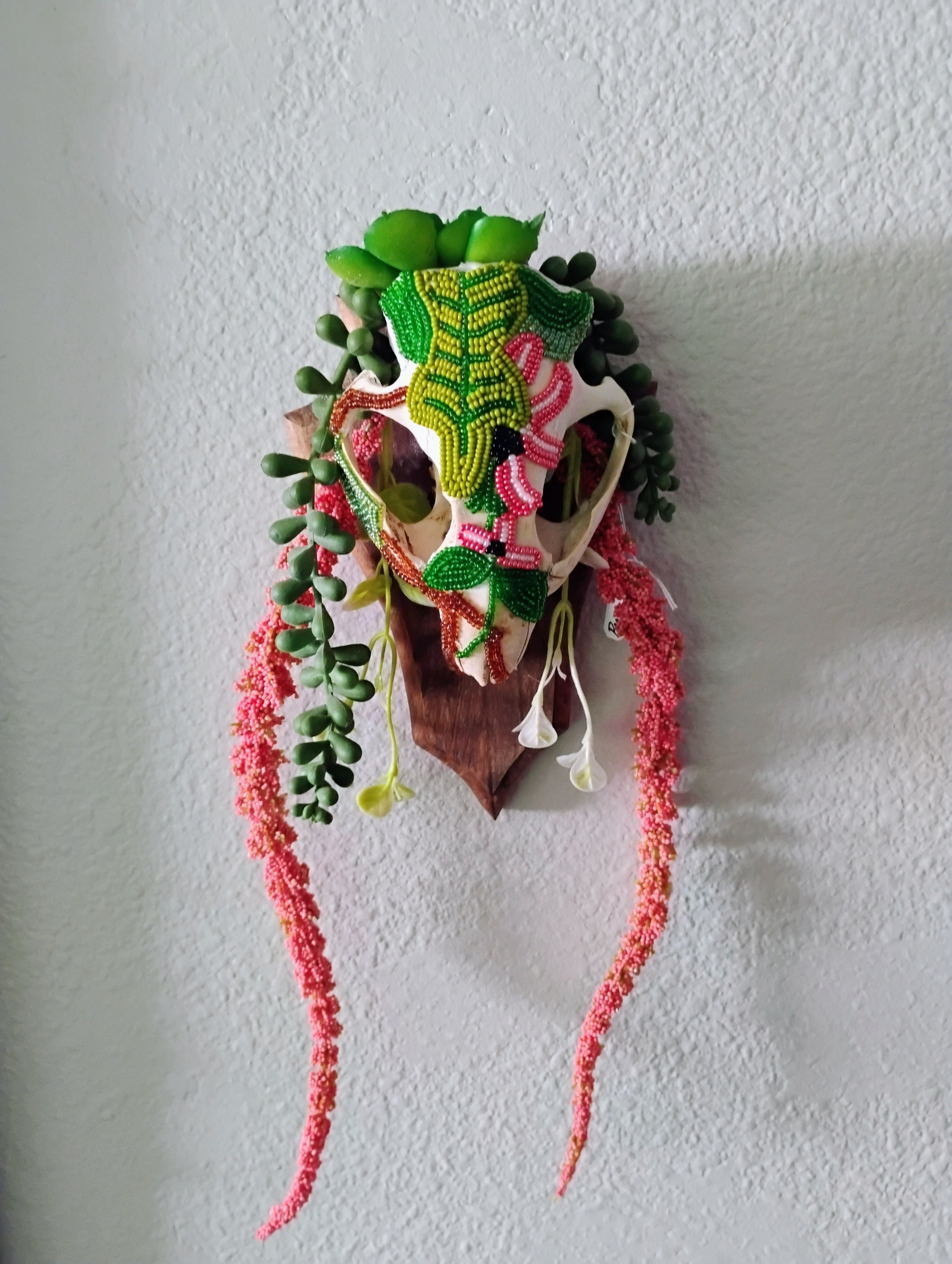 Hand beaded beaver skull with imitation succulents