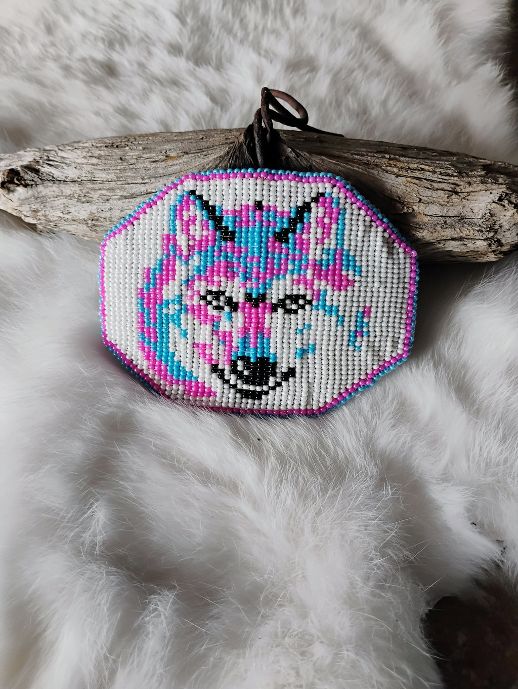 Hand beaded wolf hair clip