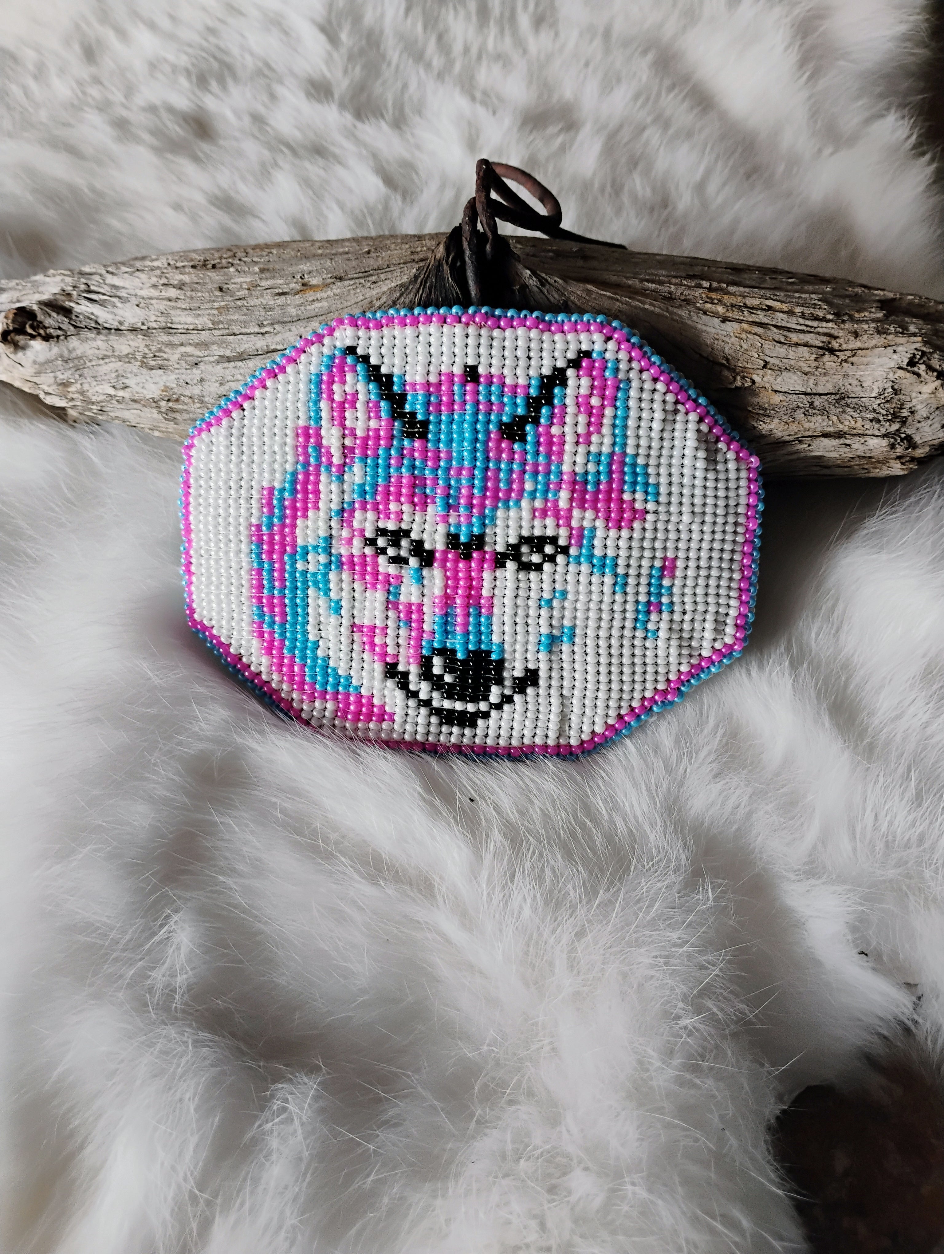 Hand beaded wolf hair clip